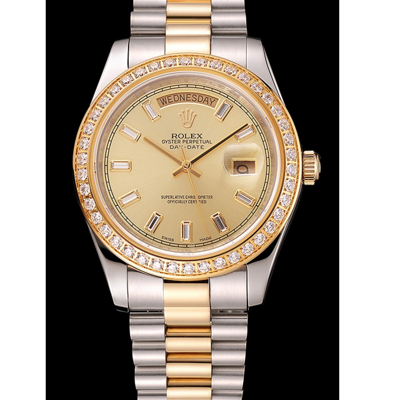 Aaa replica watch Day-Date Swiss Bracelet Dial Two Rolex Bezel 1454103 Tone Champagne Diamond 0607